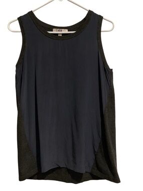 Etcetera Tank Top Blue Silk Front and Dark Gray Knit Back
